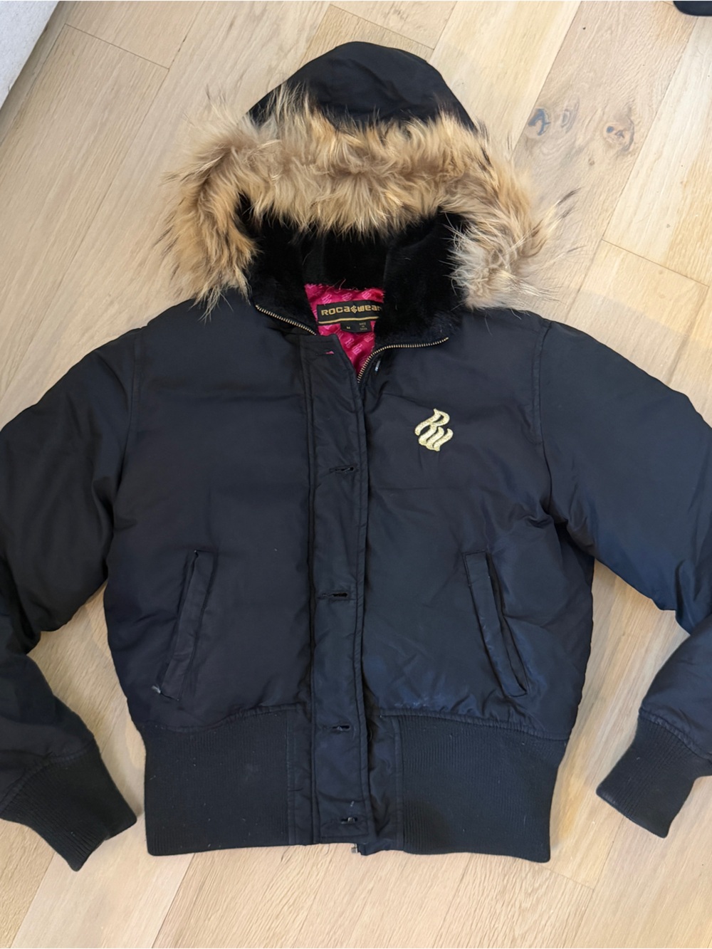 vintage y2k rocawear black crop puffer jacket with fur hood - Picture 9 of 10